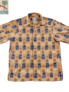 Reyn Spooner Vintage Hawaiian Shirt Hibiscus Palm Tree Regency Cotton Lawn Med.